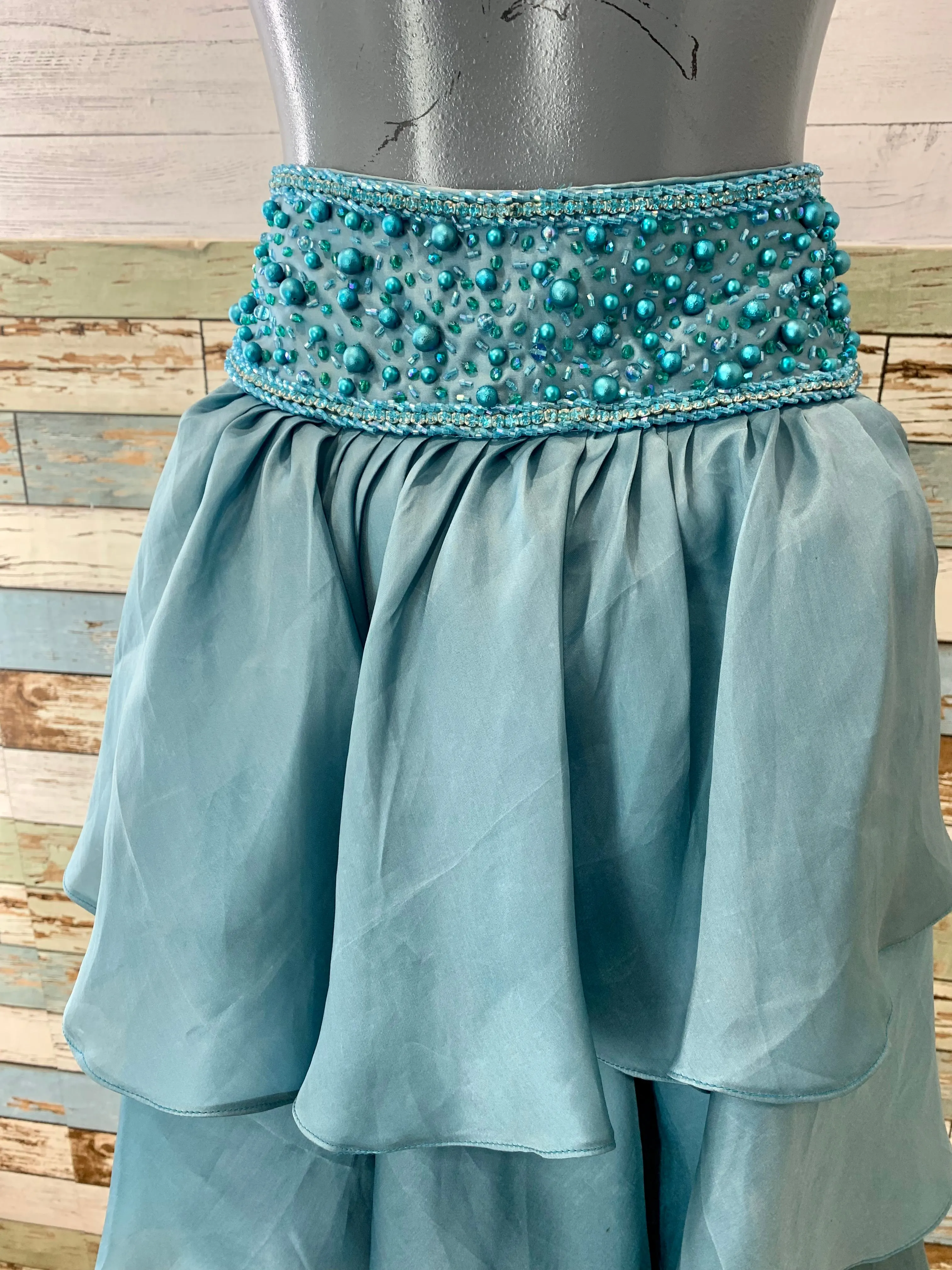 00’s Teal Layered Ruffle Tail Beaded Belt