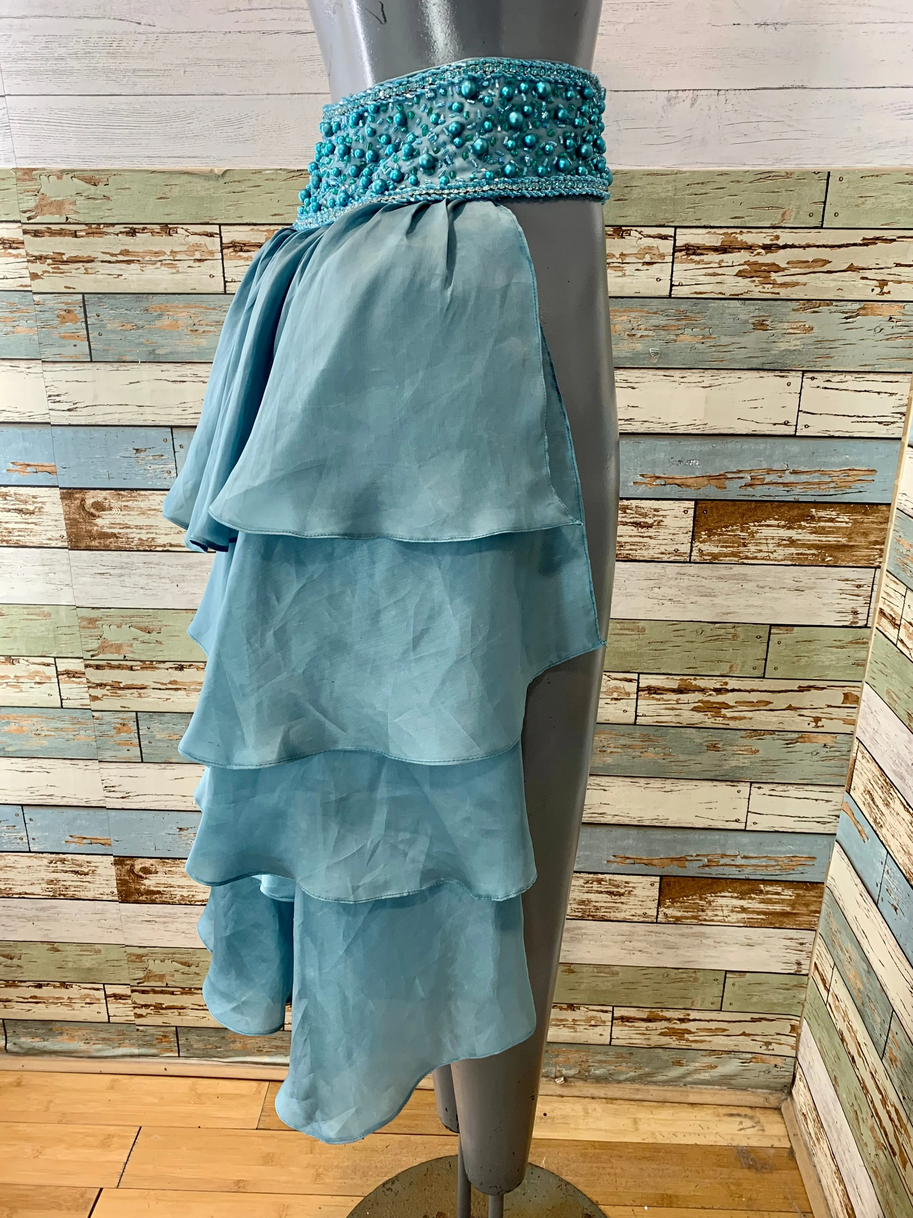 00’s Teal Layered Ruffle Tail Beaded Belt