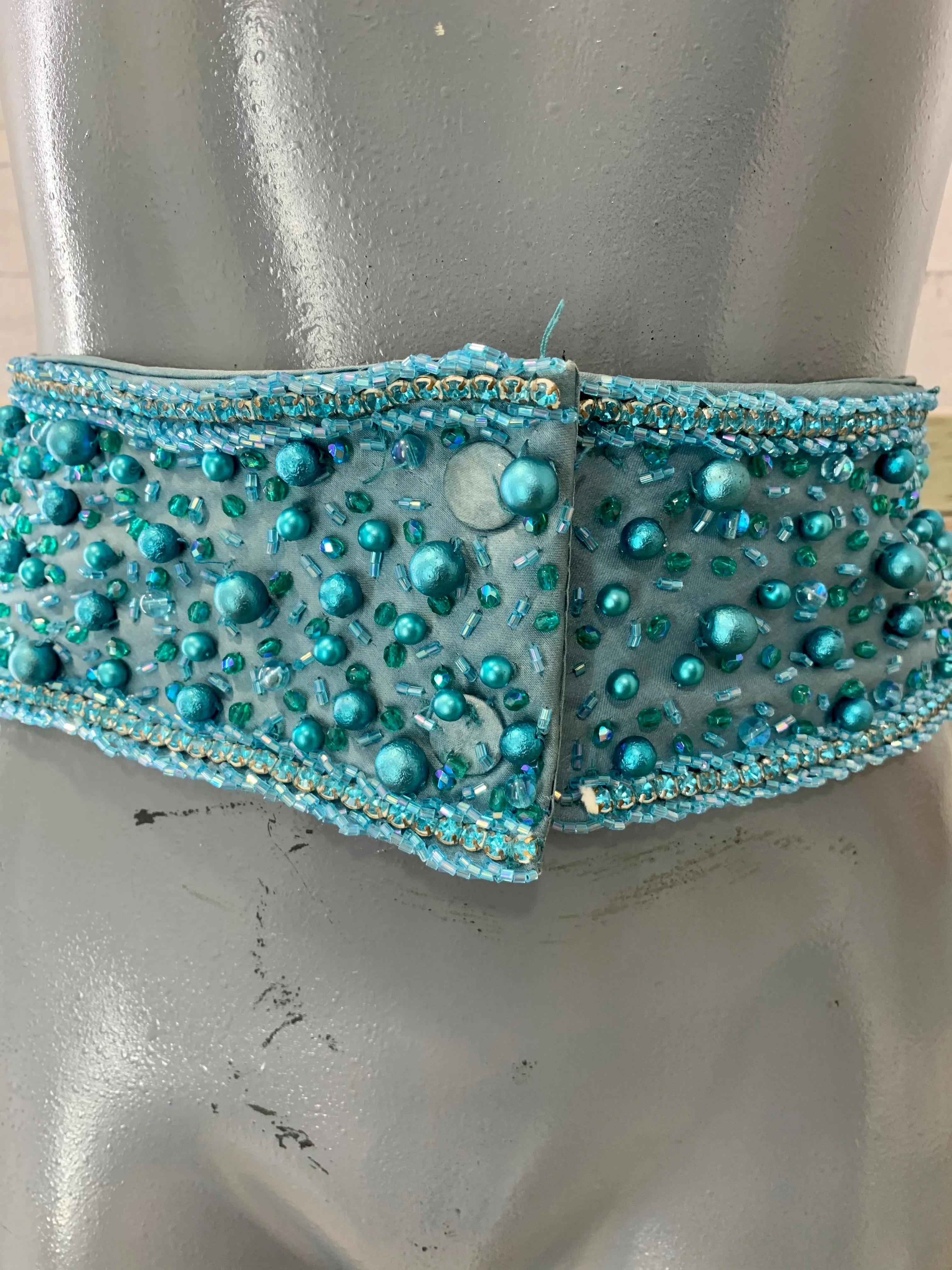 00’s Teal Layered Ruffle Tail Beaded Belt