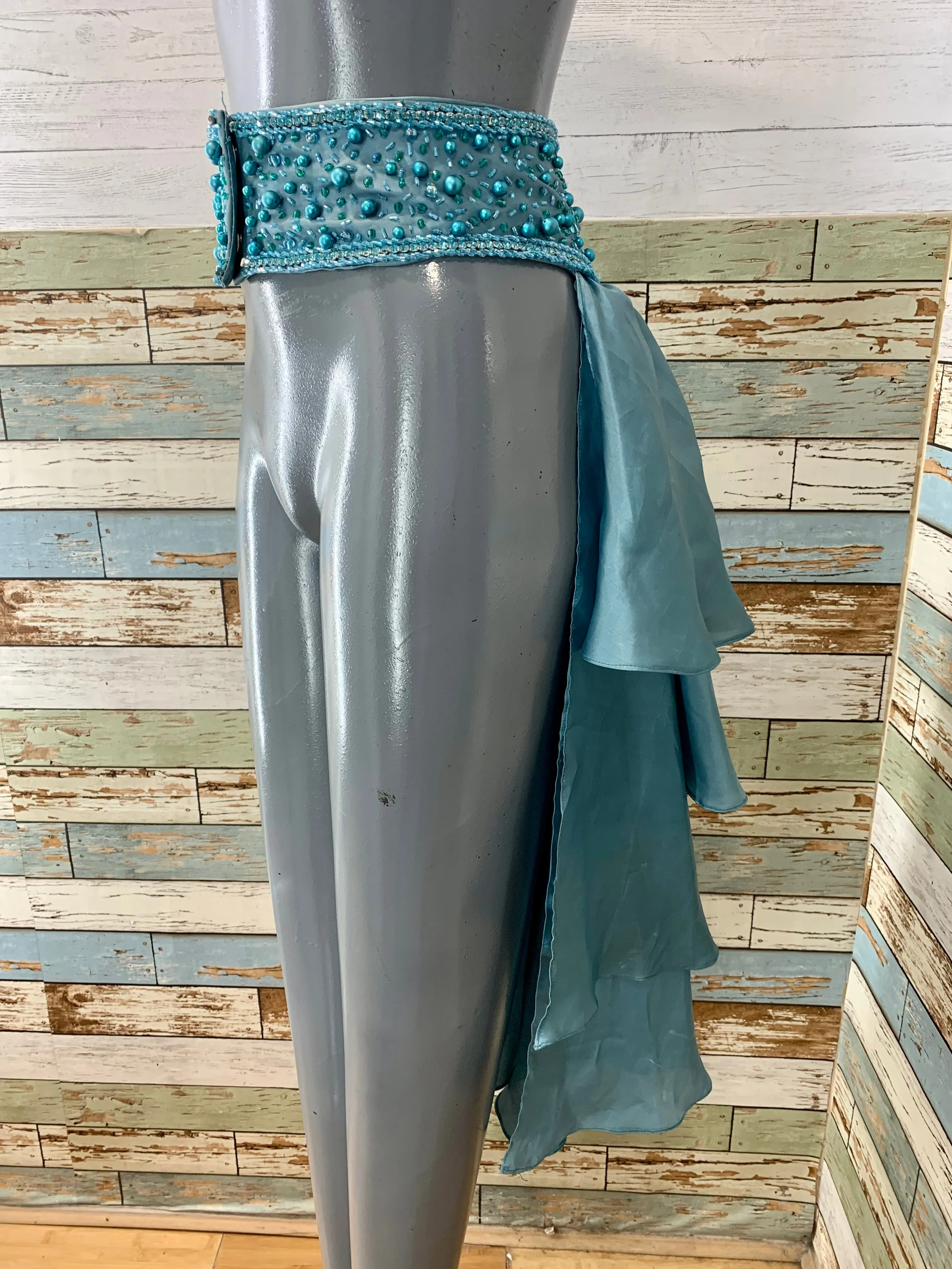 00’s Teal Layered Ruffle Tail Beaded Belt