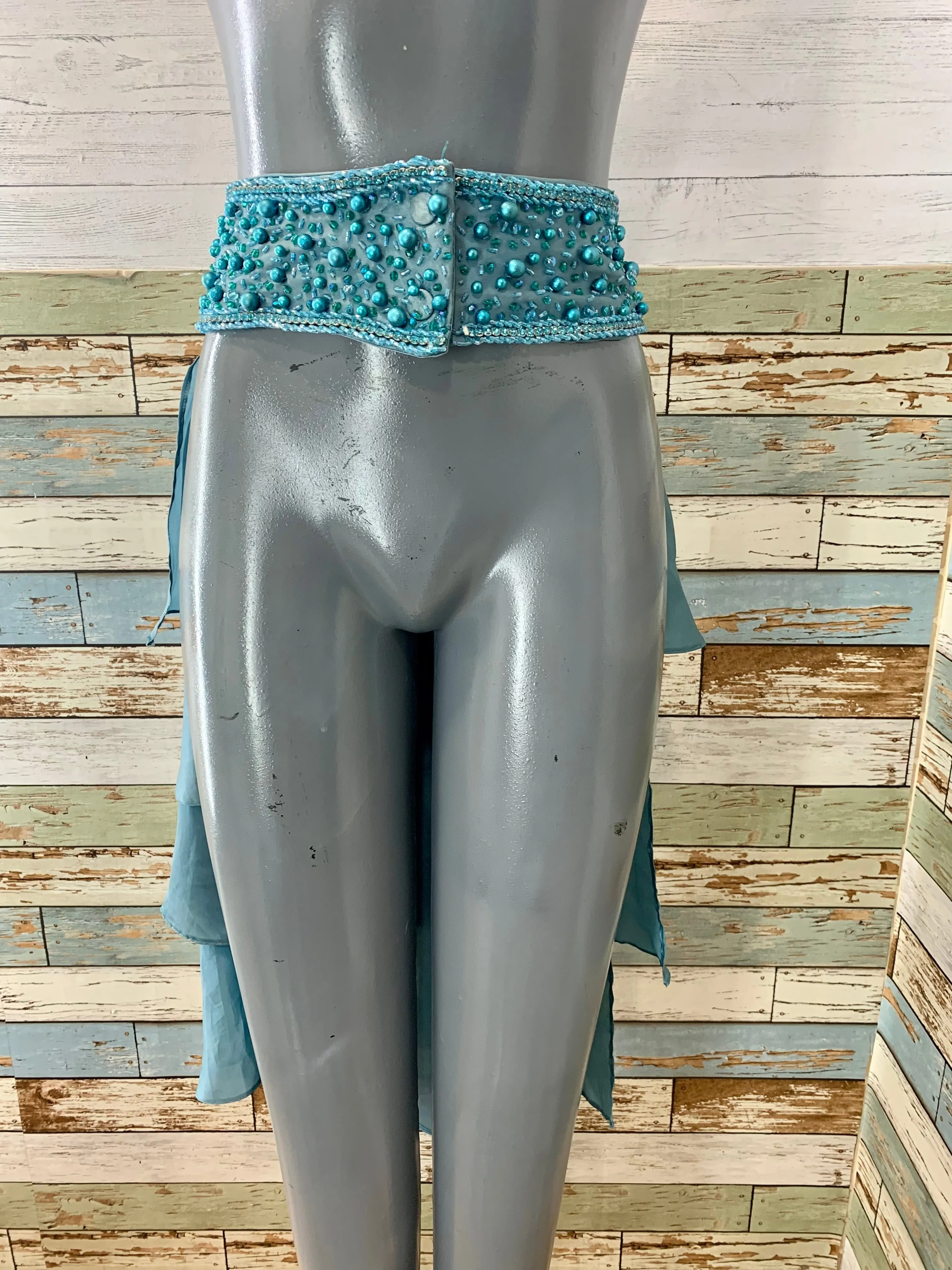 00’s Teal Layered Ruffle Tail Beaded Belt