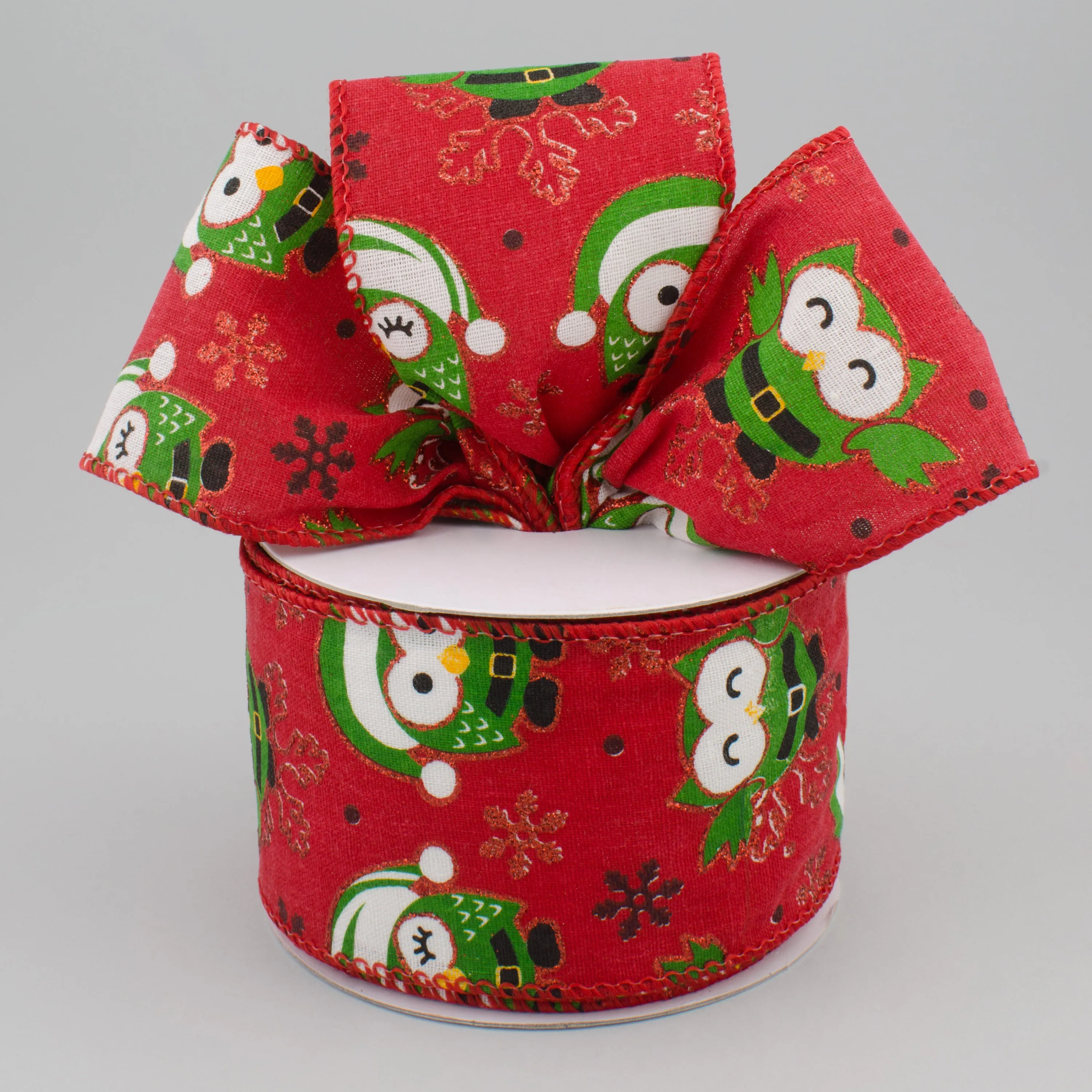 2.5" Canvas Santa Owl Ribbon: Red (10 Yards)