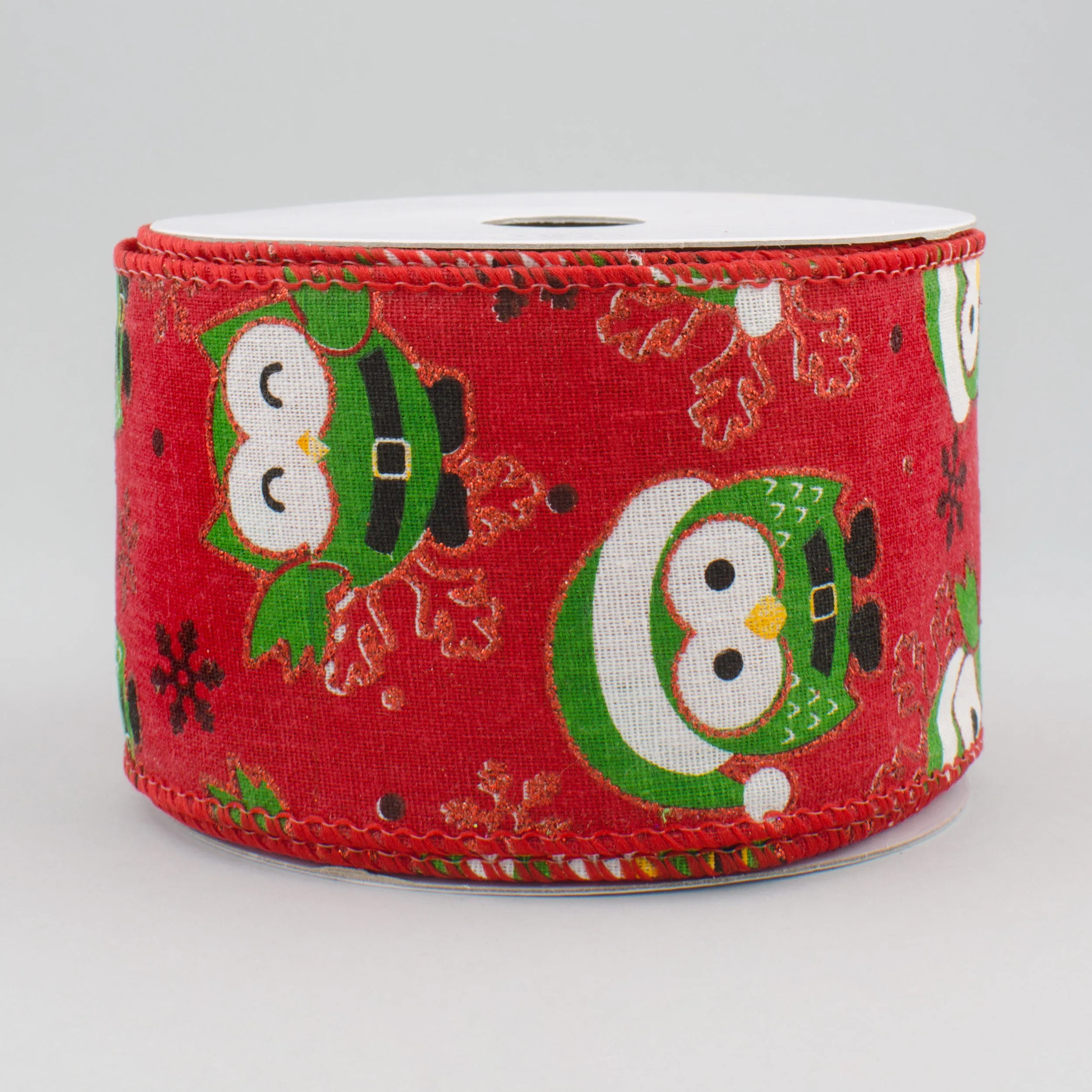 2.5" Canvas Santa Owl Ribbon: Red (10 Yards)