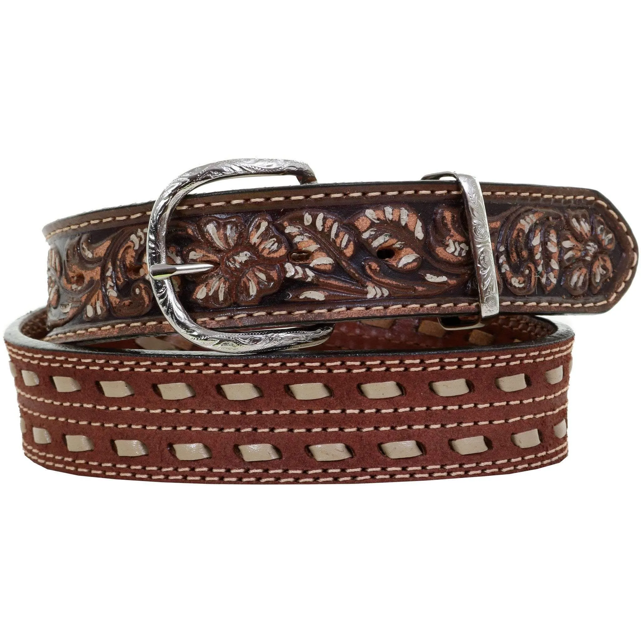 B1007 - Brown Rough Out Tooled Belt