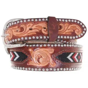 B846A - Cognac Leather Beaded Inlay Belt