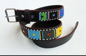 Black and white multicolored beaded handmade Masai masaai maasai leather belts with free shipping world wide