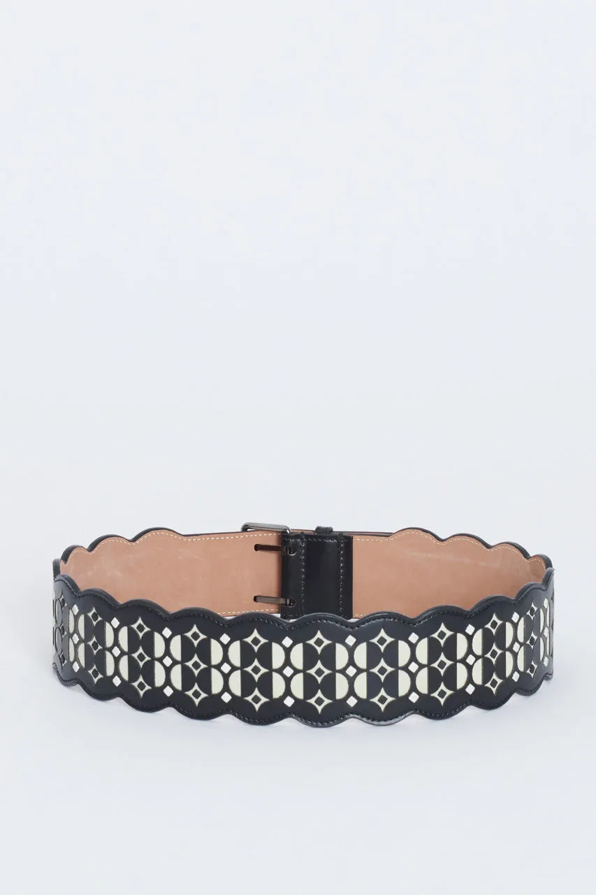 Black Leather Waist Belt With Cut Out