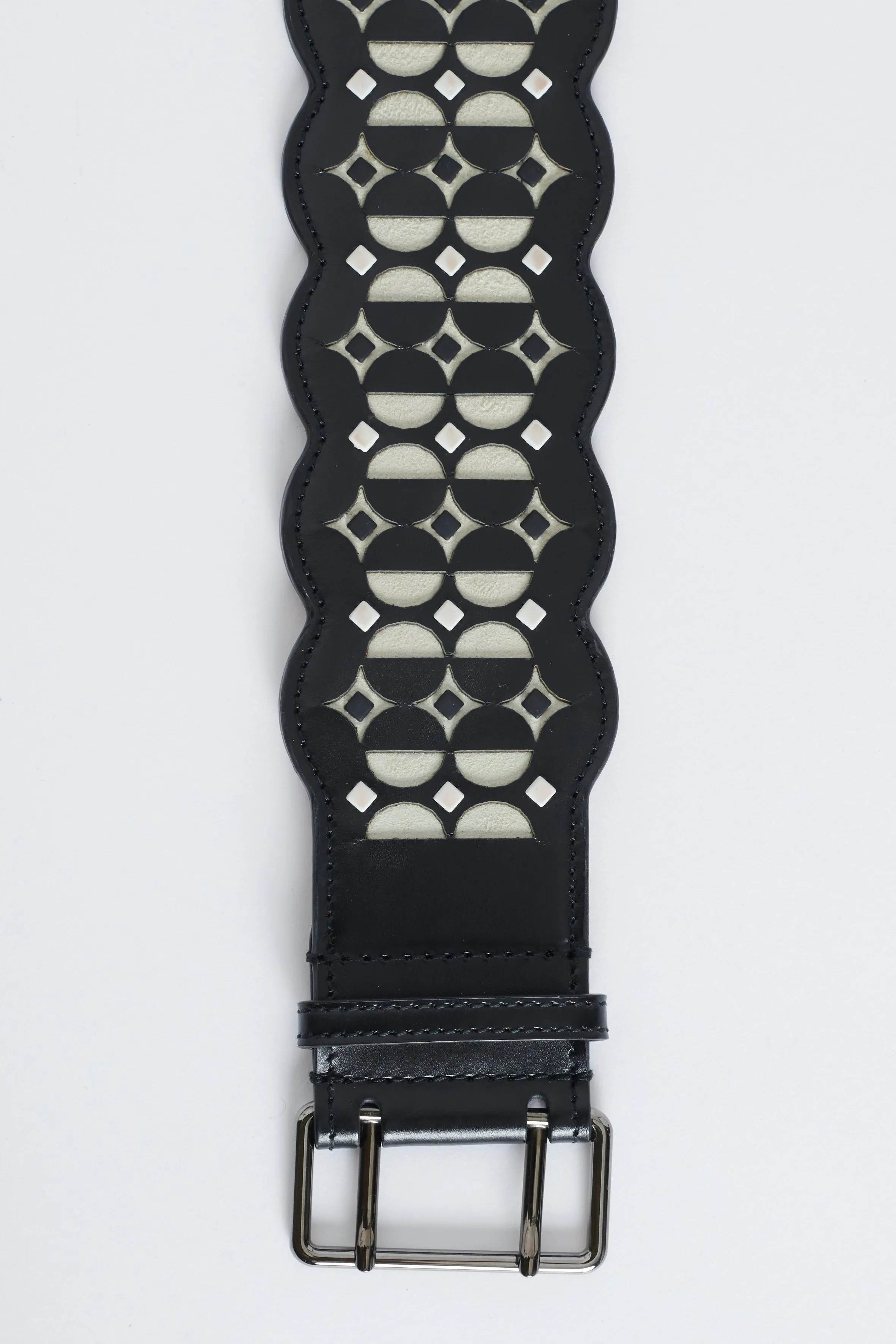 Black Leather Waist Belt With Cut Out