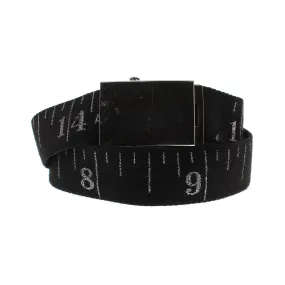 Black Measuring Tape Canvas Webbing Belt with Shiny Silver Slider Buckle (Length - 125cm, Width - 4cm)