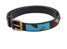 Blue and brown beaded handmade leather masai masaai maasai belts with free shipping world wide