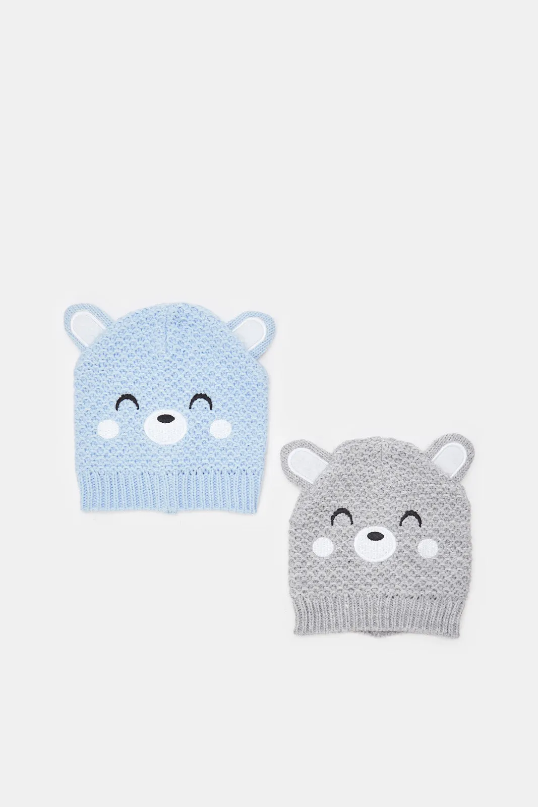 Boys Blue And Grey Knitted Cap Set (2 Piece)