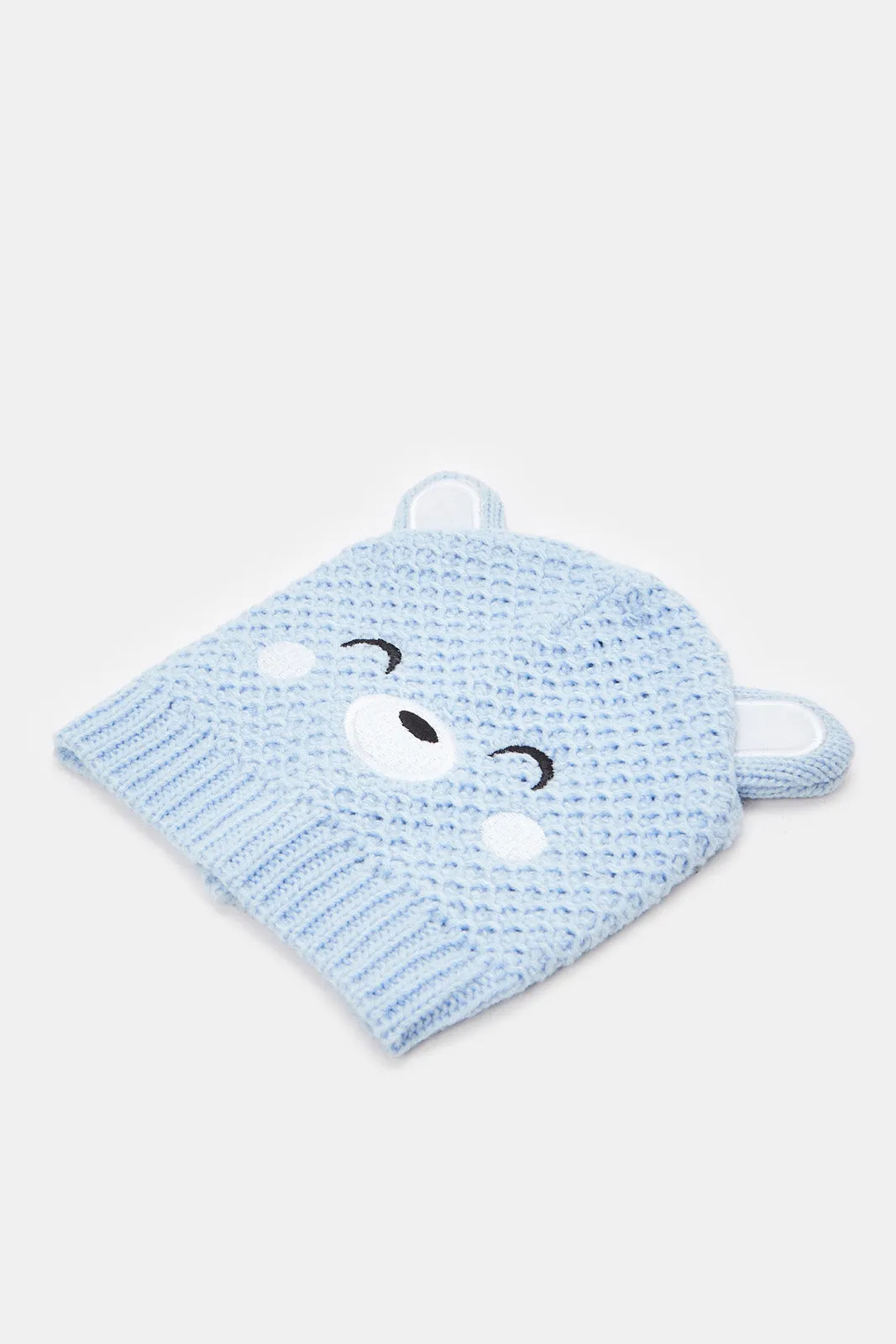 Boys Blue And Grey Knitted Cap Set (2 Piece)