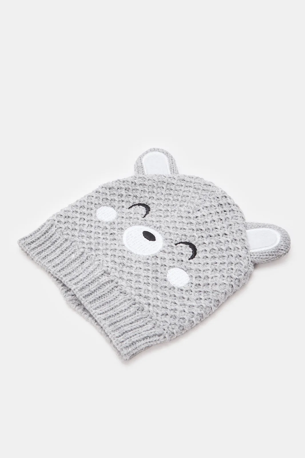 Boys Blue And Grey Knitted Cap Set (2 Piece)