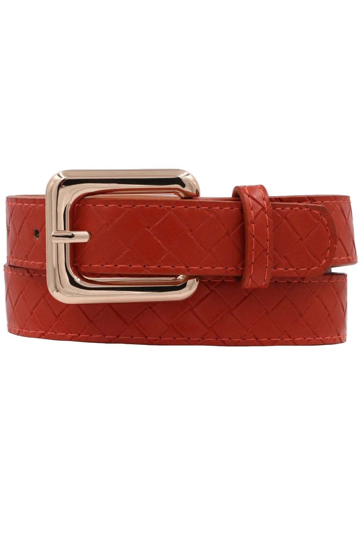 Burnt Orange Weave Pattern Faux Leather Belt