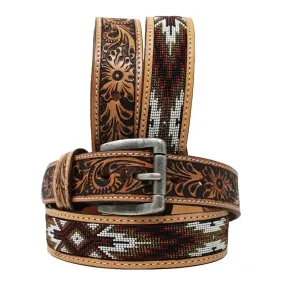 Challenger Wear Western Rodeo Beaded Full-Grain Leather  Belt