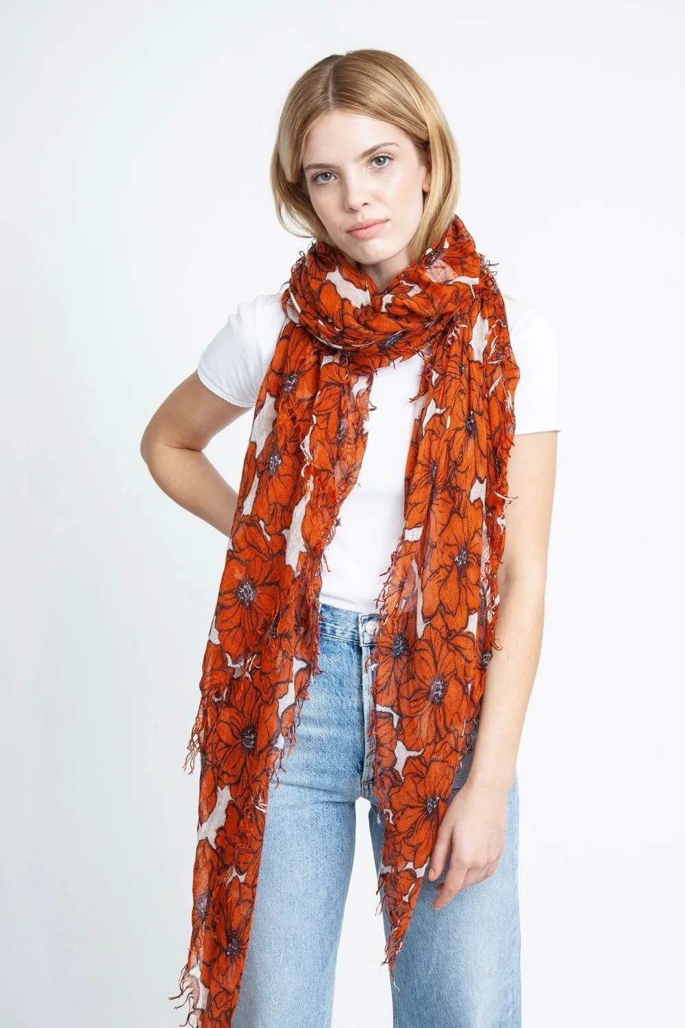 Chan Luu Potters Clay Anemone Blooms Print Cashmere And Silk Scarf