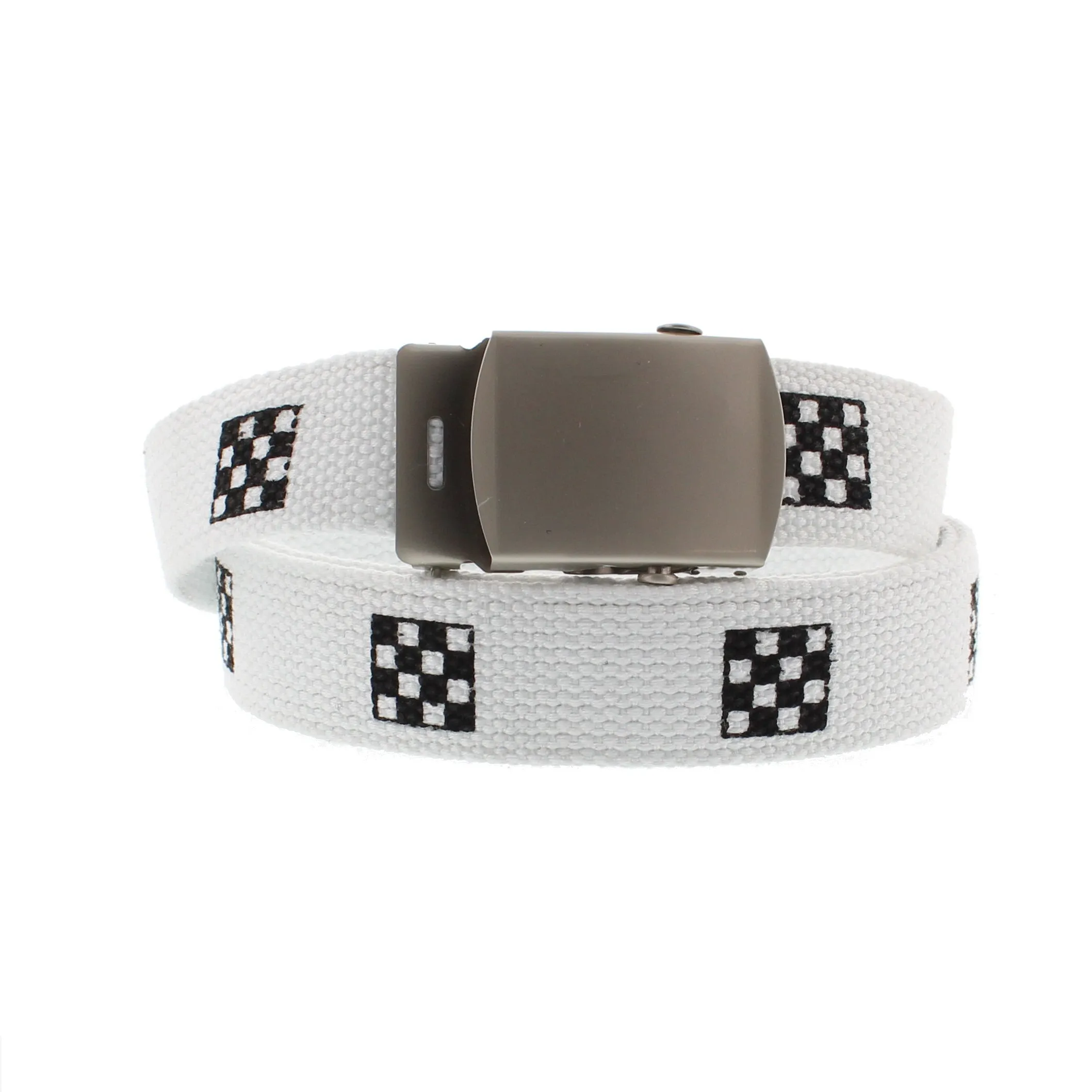 Chessboard Tiles Print Canvas Webbing Belt with Shiny Silver Slider Buckle (Length - 120cm, Width - 3cm)