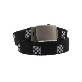 Chessboard Tiles Print Canvas Webbing Belt with Shiny Silver Slider Buckle (Length - 120cm, Width - 3cm)