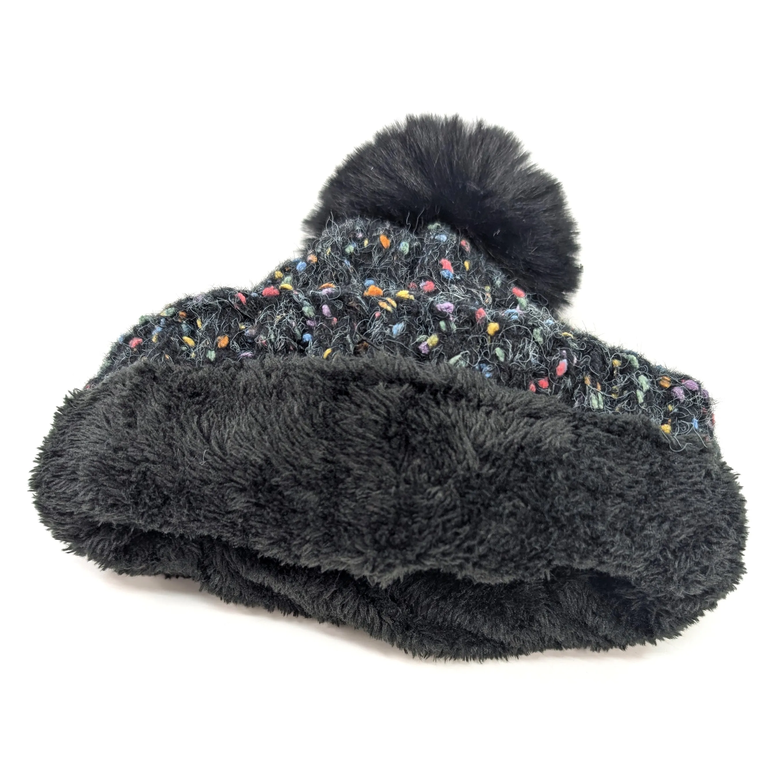 Confetti Faux Fur PomPom Hat - Jet Black