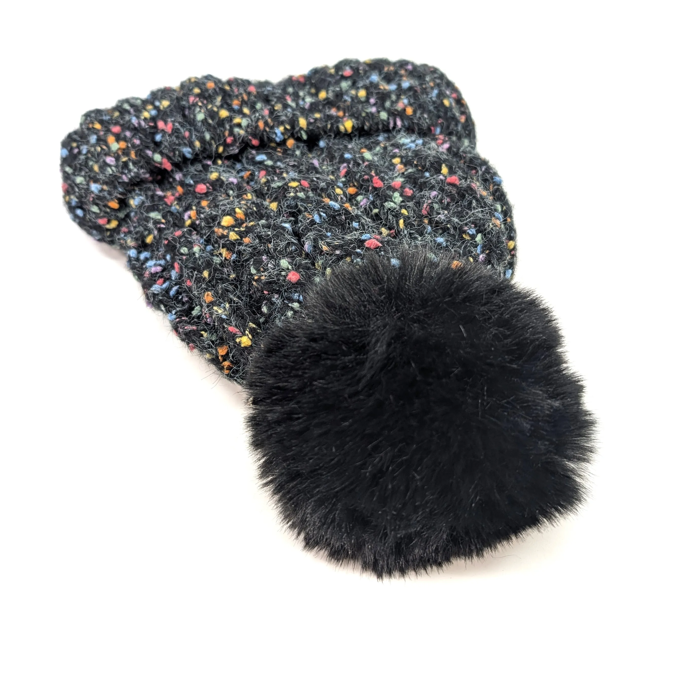 Confetti Faux Fur PomPom Hat - Jet Black