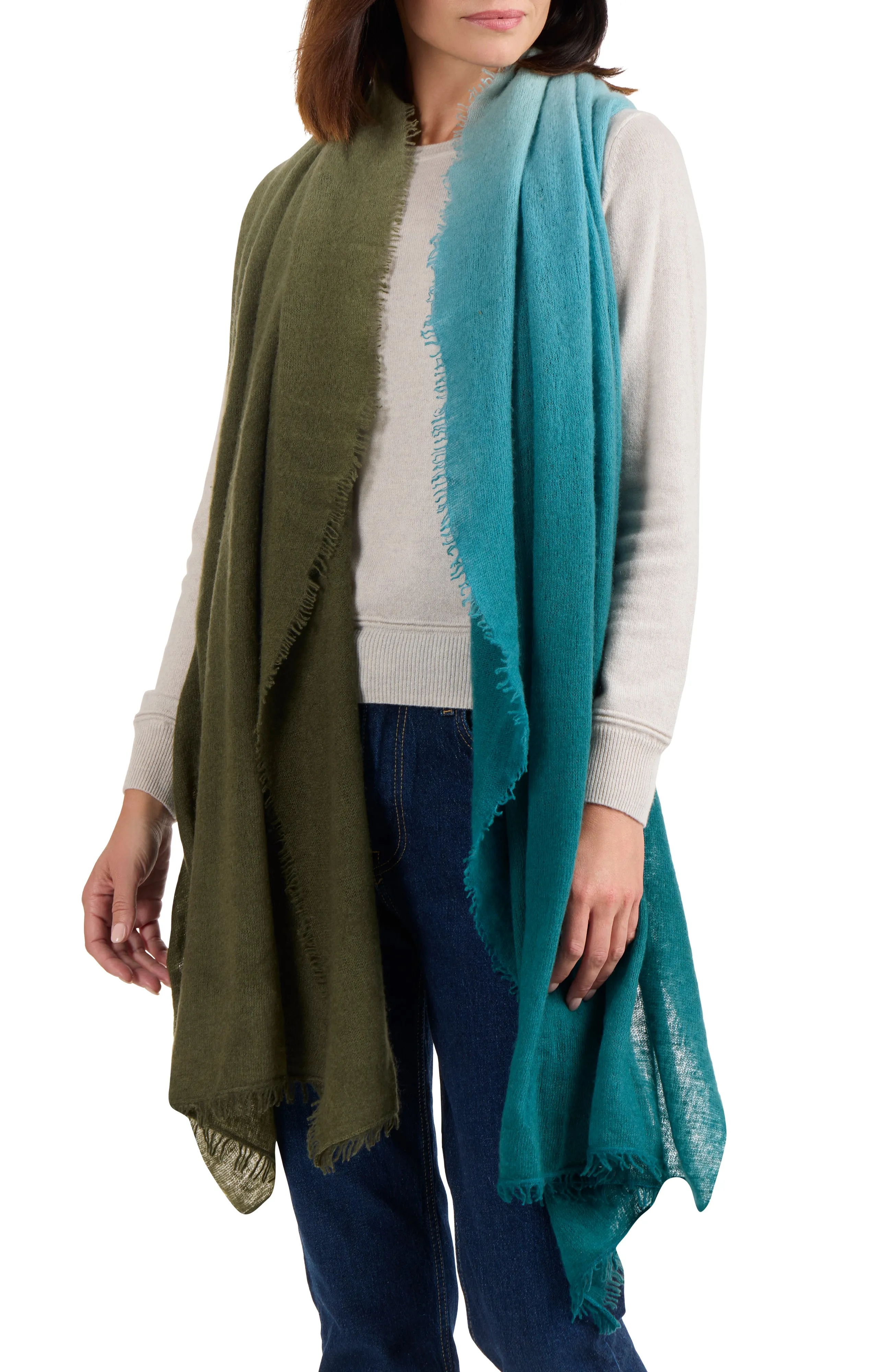 DIP-DYED CASHMERE WRAP WITH FRINGE