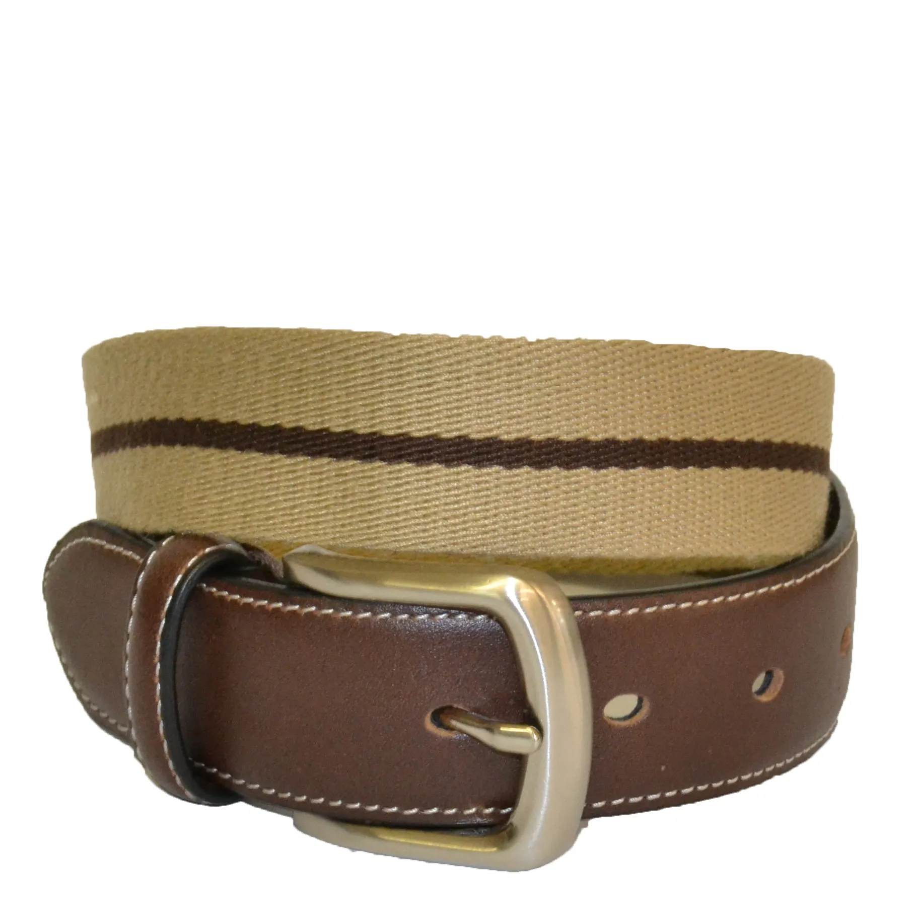 DUKE - Cotton Canvas Men's Brown Single Stripe Leather Belt