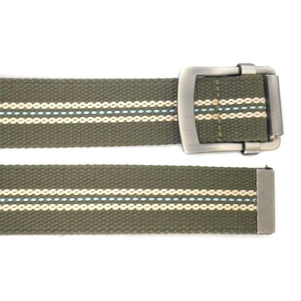 FREDRIK - Mens Khaki & Cream Canvas Webbing Belt - CLEARANCE