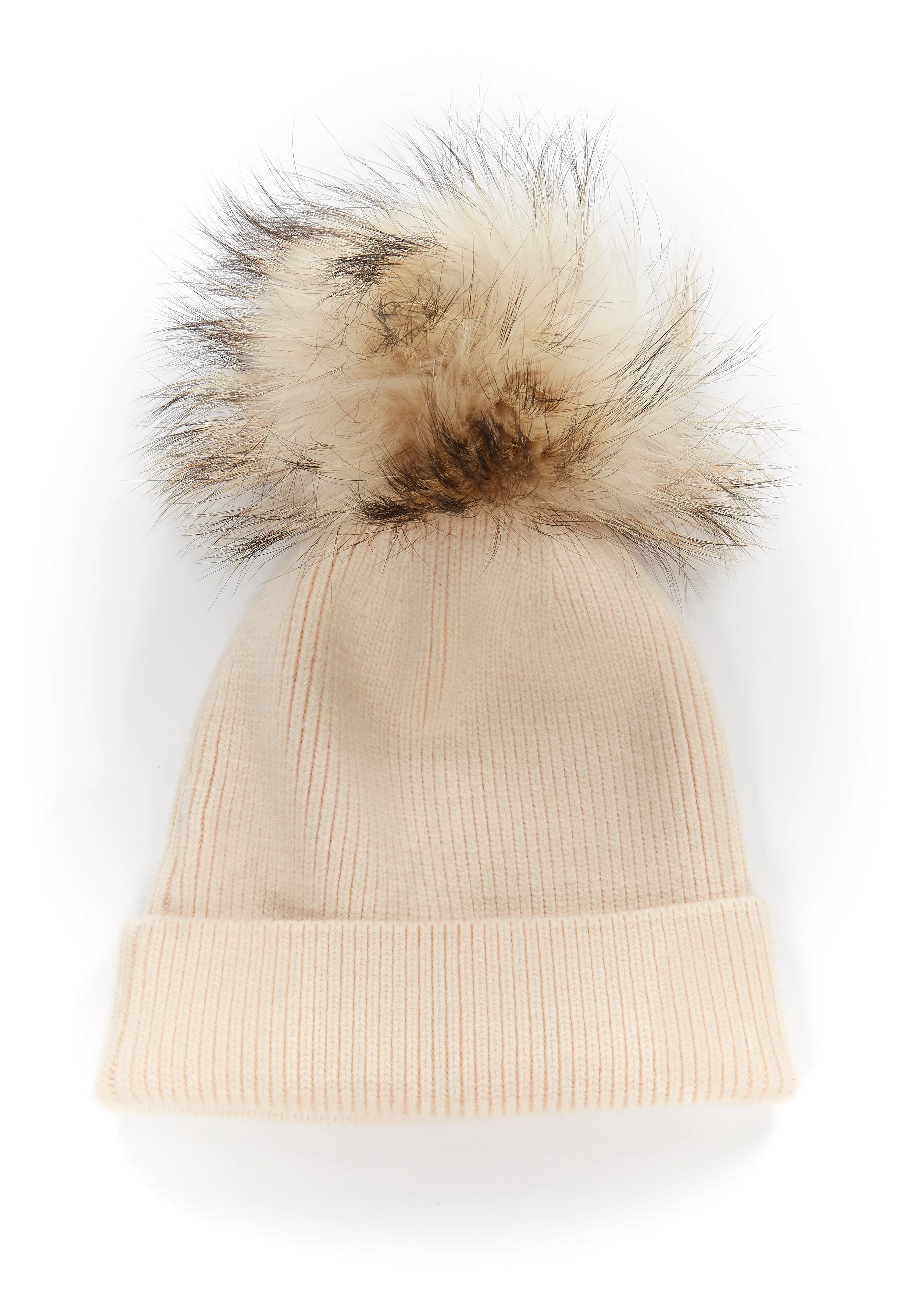 Fur5Eight Beige Premium Wool Blend Fur Pom Hat