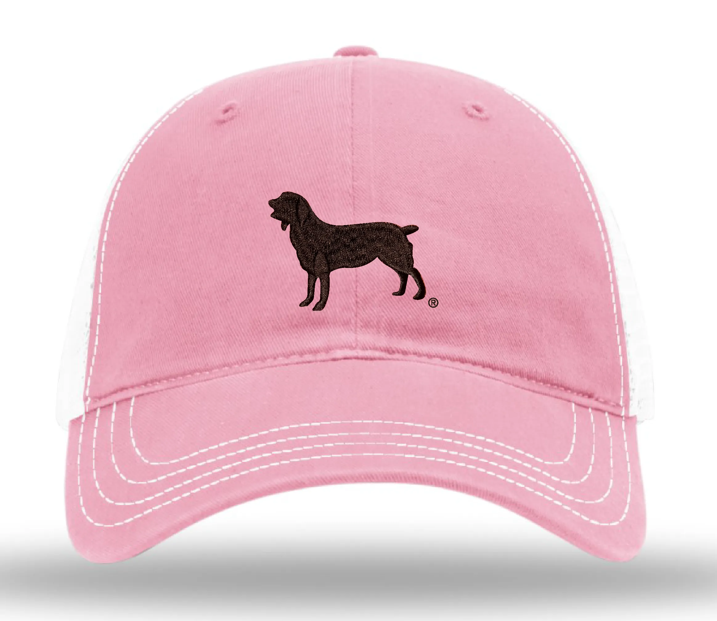 Garment Washed Trucker Hat - Boykin Spaniel Society Official Silhouette Pink/White Size Small Adult/Youth