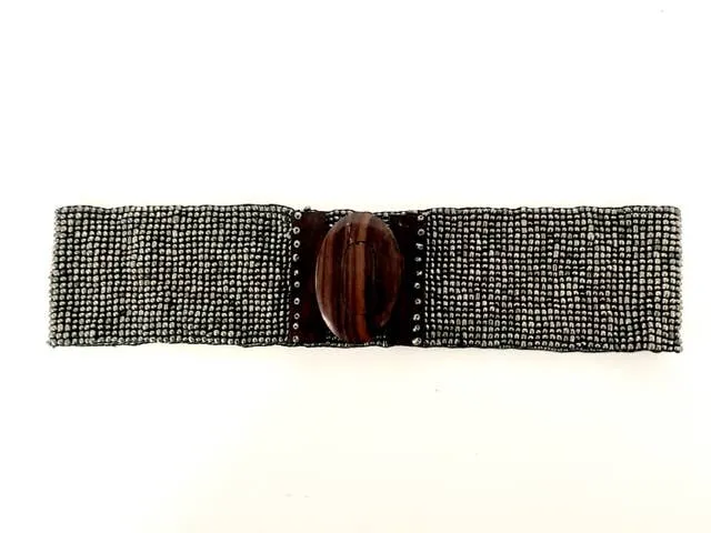 Glass beaded belt wood in Pewter wider 3 inches