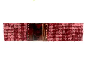 Glass beaded belt wood  wider 3 inches in Antique Coral