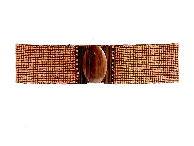 Glass beaded belt wood  wider 3 inches in Antique Orange