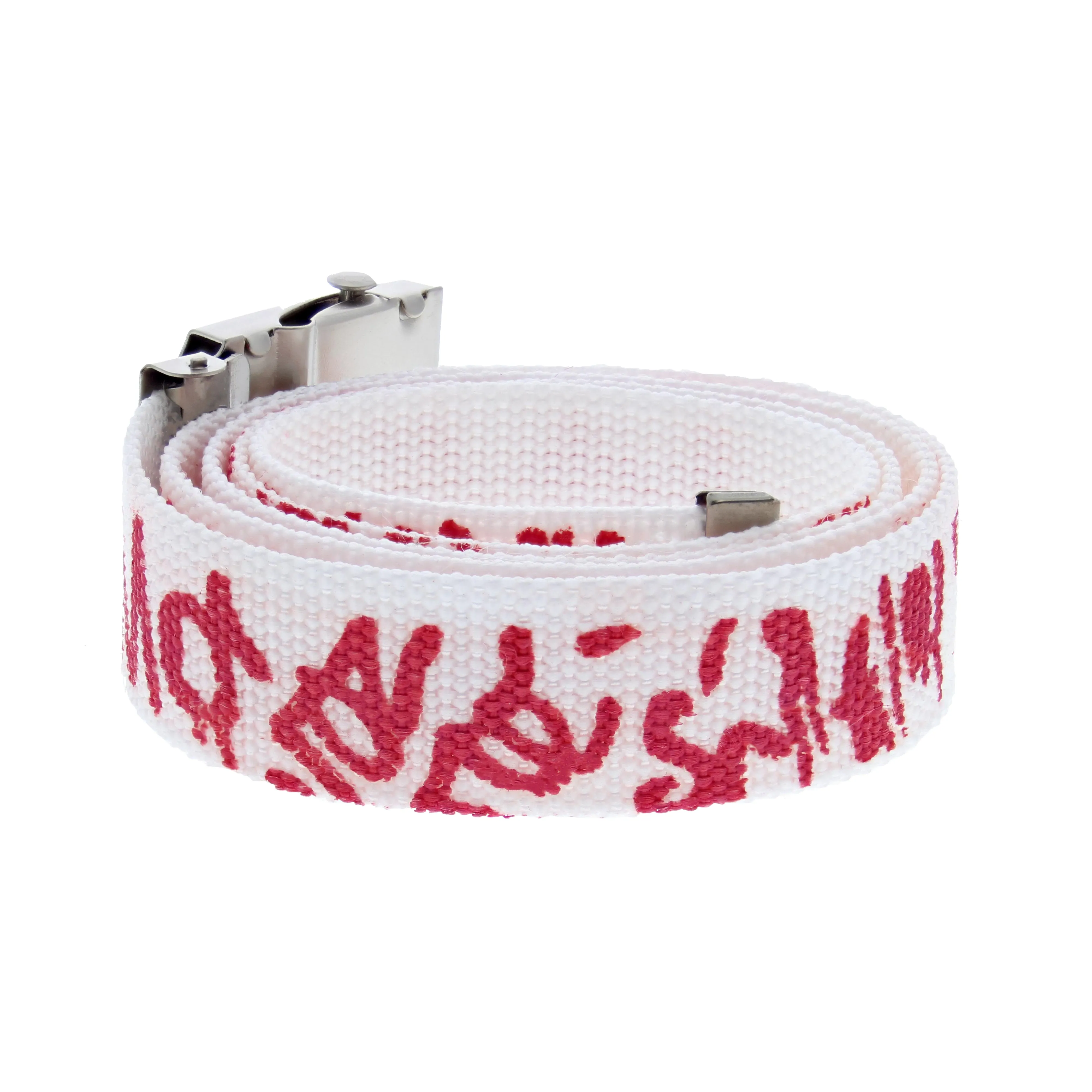 Graffiti Print Canvas Webbing Belt with Shiny Silver Slider Buckle (Length - 120cm, Width - 3cm)