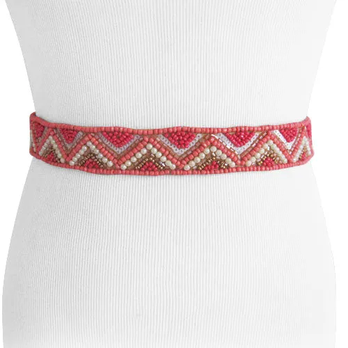 Handmade Peach Tone Beautifully Beaded Thin Women's Belt