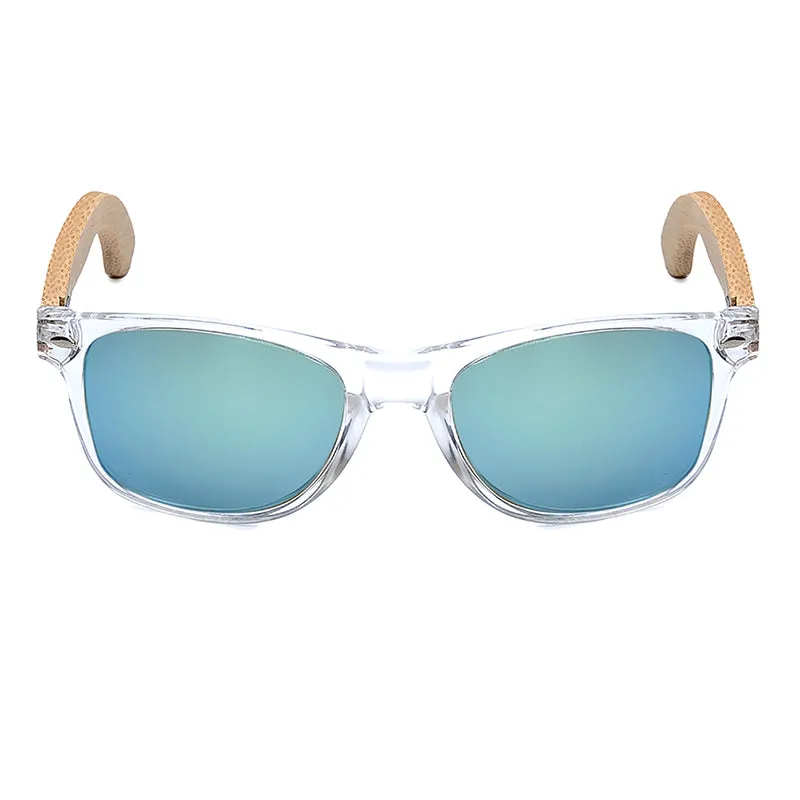 Handmade Polarized Sunglasses With Transparent Plastic Frame Colorful Lens And Bamboo Legs