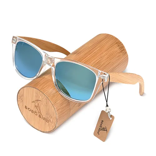 Handmade Polarized Sunglasses With Transparent Plastic Frame Colorful Lens And Bamboo Legs