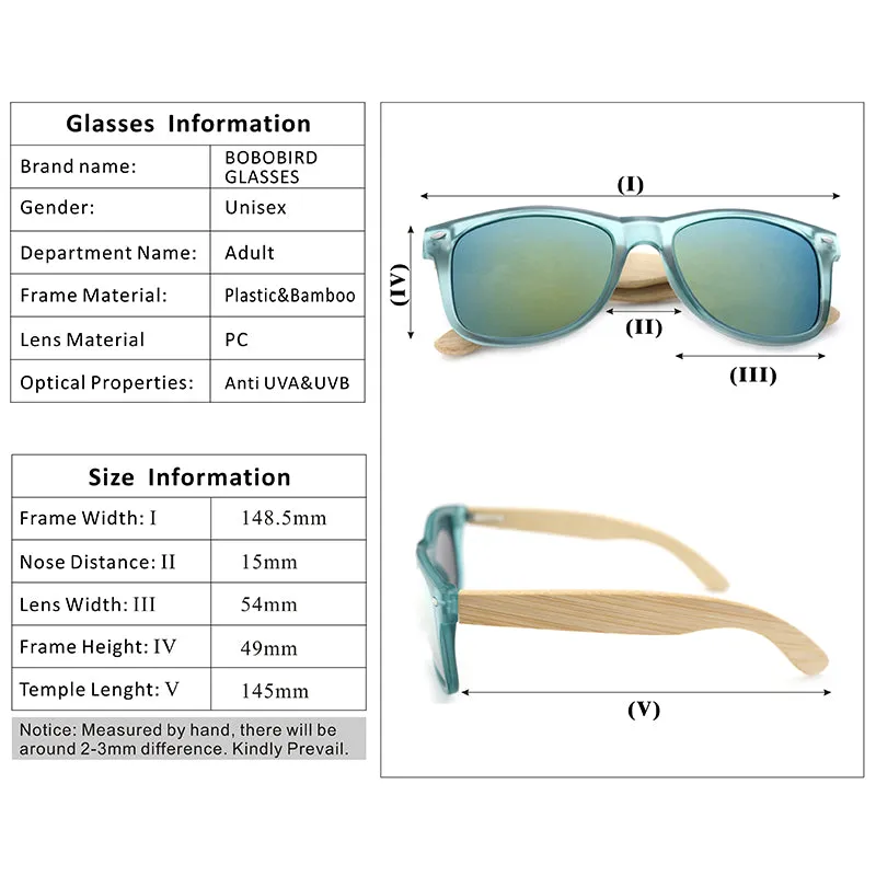 Handmade Polarized Sunglasses With Transparent Plastic Frame Colorful Lens And Bamboo Legs