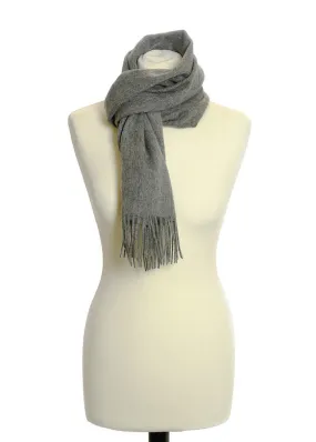 Herringbone Lambswool Made In England Fringe Scarf | Silver Gray