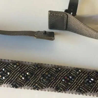 I.n.c. Clustered Beaded Stretch Belt,Large/XL-Pewter