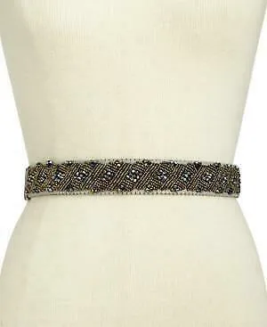 I.n.c. Clustered Beaded Stretch Belt,Large/XL-Pewter