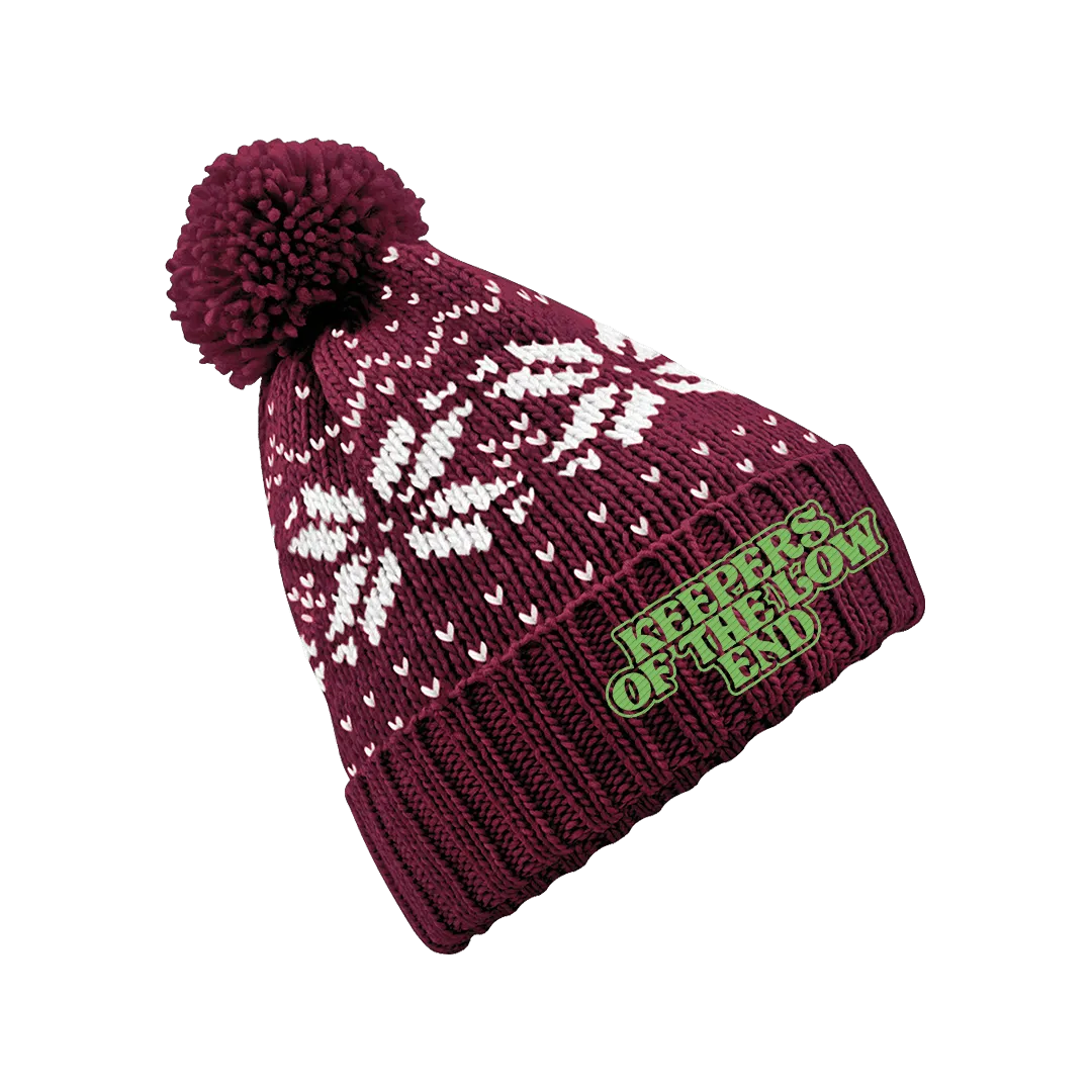 Keepers of the Low End - Embroidered Logo Winter Beanie - Burgundy/White