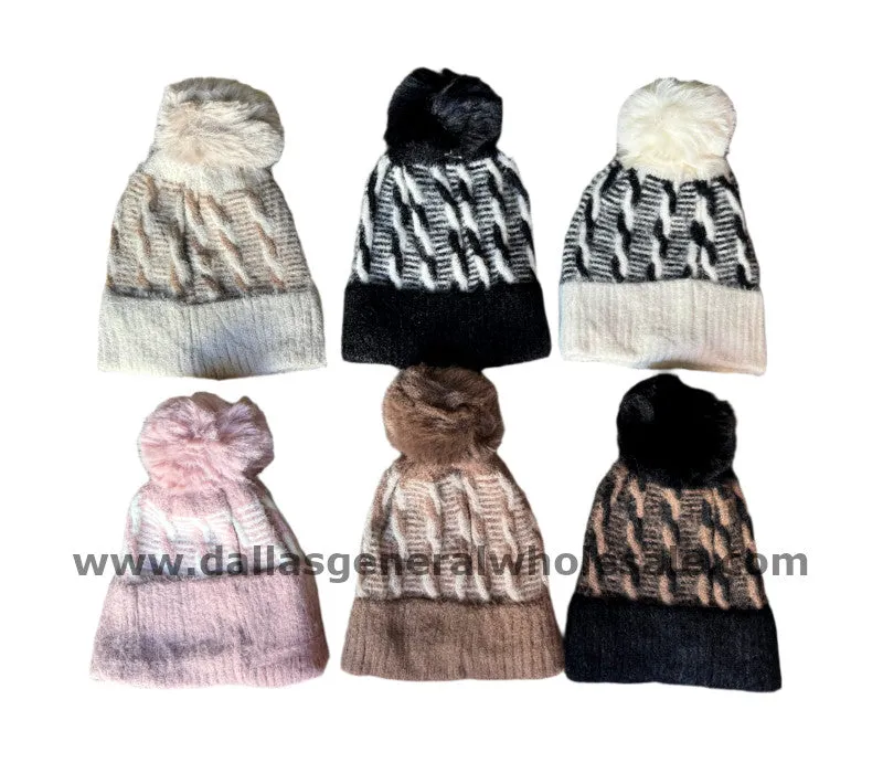 Ladies Pom Pom Twist Beanie Hats Wholesale