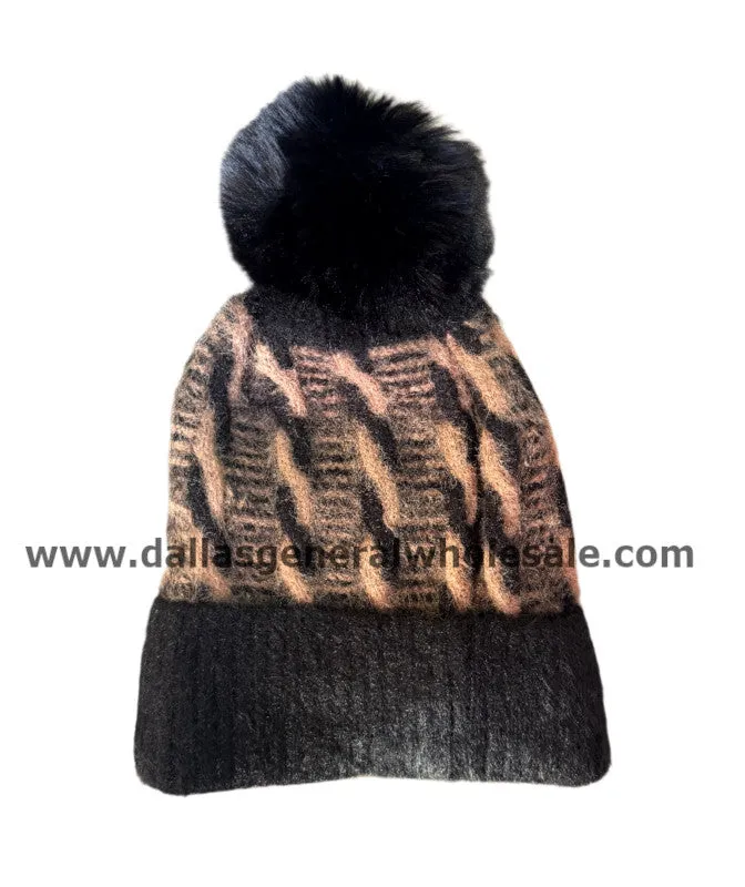 Ladies Pom Pom Twist Beanie Hats Wholesale