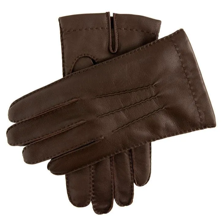 Men's Touchscreen Handsewn Three-Point Cashmere-Lined Leather Gloves