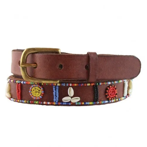 Multi Leather Beaded Shell Belt