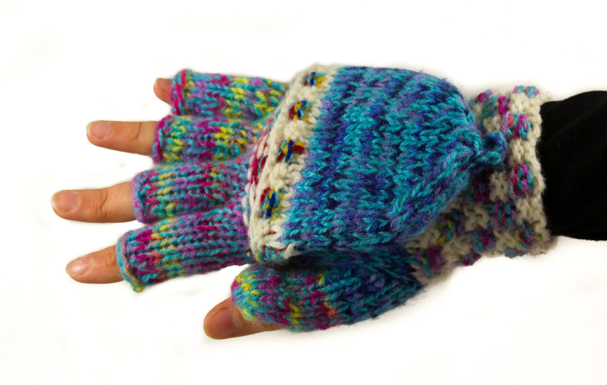 Multicolour fingerless mittens