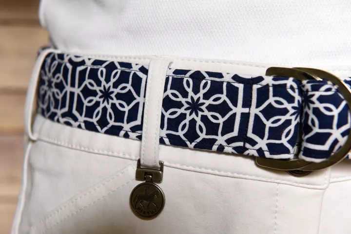 Navy and White Geometric Fabric Belt