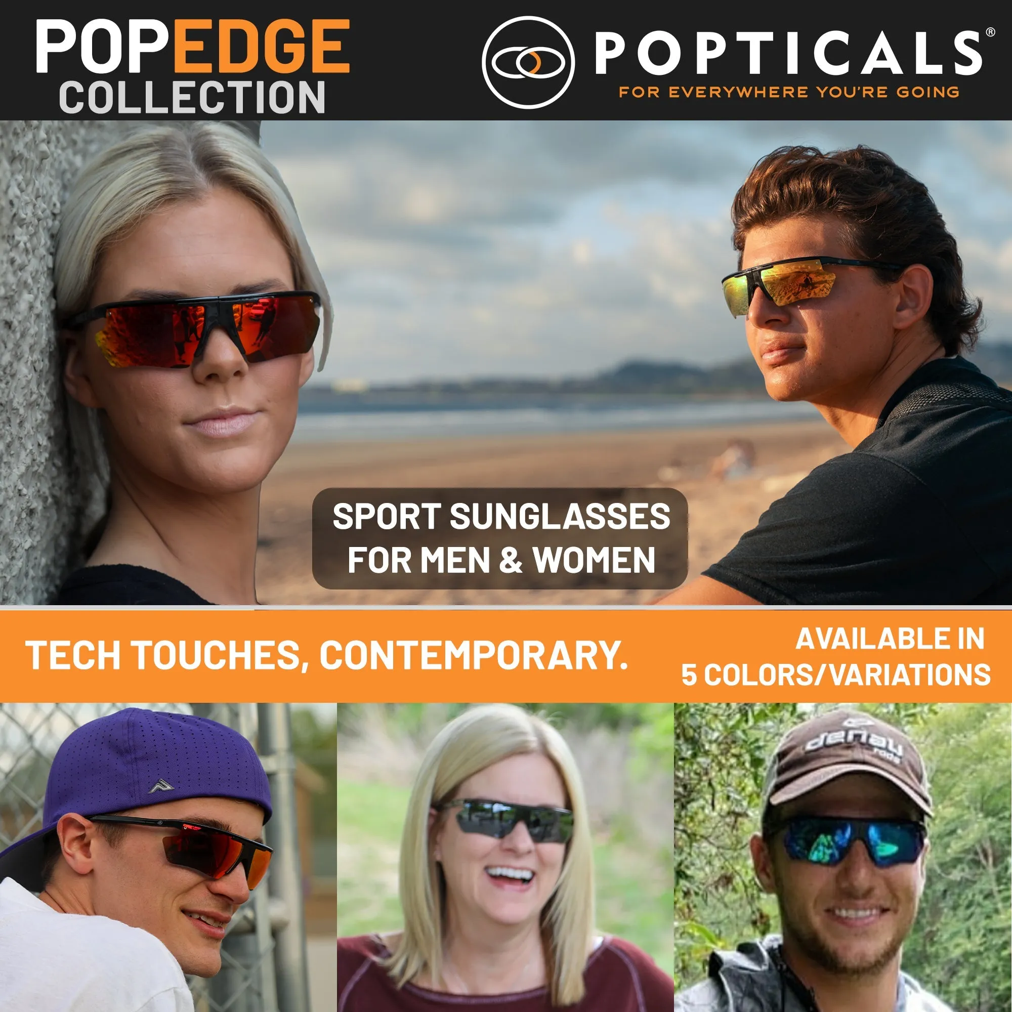 POPEDGE | Polarized, Gloss Black, Red Mirror, Small