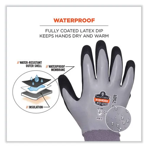 Proflex 7501 Coated Waterproof Winter Gloves, Gray, Medium, Pair, Ships In 1-3 Business Days