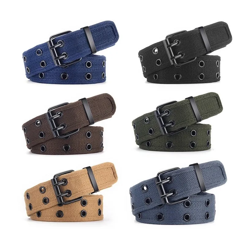 Punk Solid Color Woven Fabric Iron Men's Woven Belts